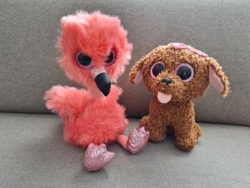 Ty Frannie (flamingo) en Ty Maddie (schattig hondje)