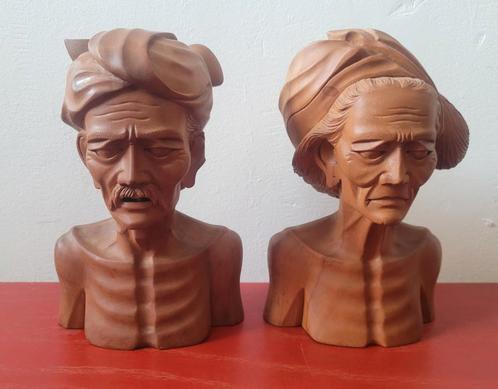 Set van 2 balinese houten bustes, Antiek en Kunst, Kunst | Beelden en Houtsnijwerken, Ophalen of Verzenden