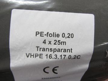 Dampscherm PE folie, 0,20 mm dik afm 4x25 mtr