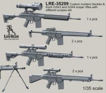 LiveResin LRE35299 Heckler & Koch G3A3 and G3A4 RIFLES 1/35