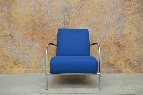 ZGANieuw! blauwe stoffen Harvink Columbus design fauteuil!, Huis en Inrichting, Fauteuils, Zo goed als nieuw, Metaal, Stof, 50 tot 75 cm