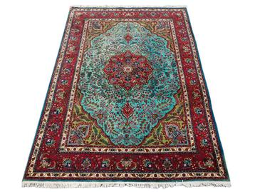 Handgeknoopt Perzisch Tabriz tapijt turquoise Iran 259x355cm