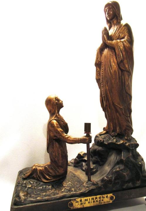 Groot Samac beeld - Maria & Bernadette - gesigneerd, Antiek en Kunst, Antiek | Religie, Ophalen of Verzenden