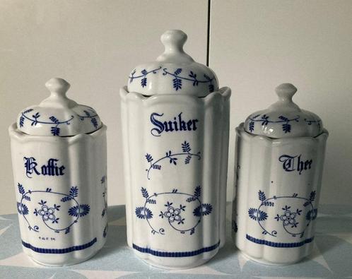 koffie thee suiker pot bus blauwe versiering vintage retro, Verzamelen, Retro, Huis en Inrichting, Ophalen of Verzenden