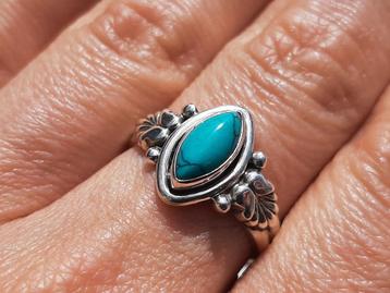 925 zilveren ring met turquoise maat 18 - Vanoli