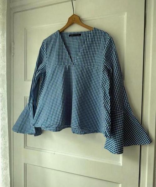 Stijlvol blauw wit geruite tuniek blouse Zara maat L 40 42, Kleding | Dames, Tops, Zo goed als nieuw, Maat 42/44 (L), Blauw, Korte mouw