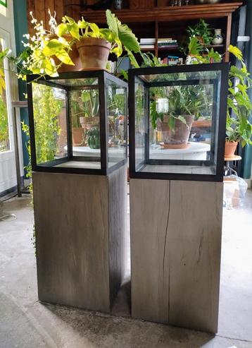 2 vitrine kast zuilen sokkel industrieel metaal PTMD