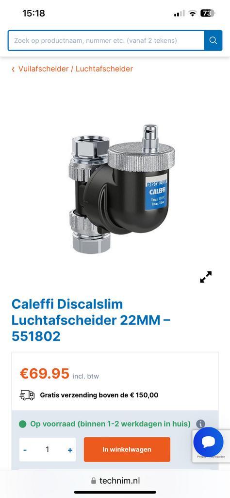 Caleffi Discalslim Luchtafscheider 22MM, Doe-het-zelf en Verbouw, Verwarming en Radiatoren, Nieuw, Ophalen of Verzenden