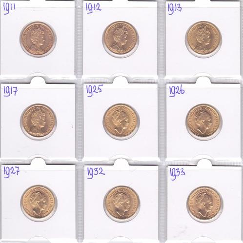 Complete serie van 9 gouden tientjes 1911 t/m 1933 Kwaliteit, Postzegels en Munten, Munten | Nederland, 10 gulden, Koningin Wilhelmina