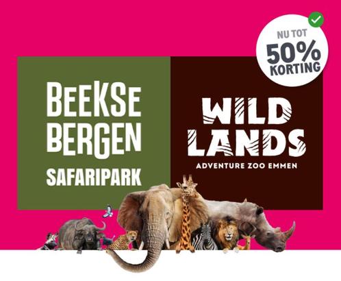 Tot 50% korting Beekse Bergen of Wildlands 25 of 26 mei, Tickets en Kaartjes, Recreatie | Dierentuinen, Drie personen of meer