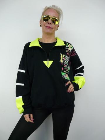 Vintage 90's Sweater met Fluor Geel M/L