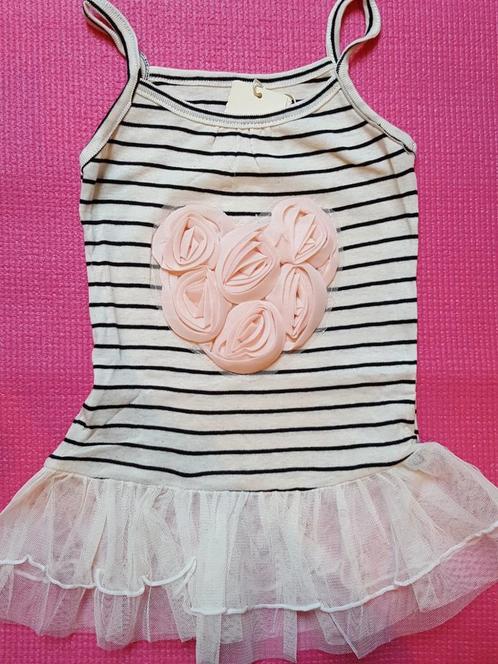 Nieuw crème jurkje tule zwarte streep roze hart maat 62 68, Kinderen en Baby's, Babykleding | Maat 62, Nieuw, Meisje, Jurkje of Rokje
