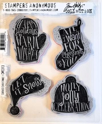 NIEUW sheet cling stempels Carved Christmas CMS313 Tim Holtz