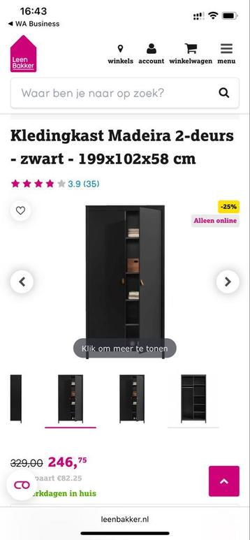 Leen Bakker Kledingkast Zwart - 199x102x58 - afbeelding 3 Leen Bakker Kledingkast Zwart - 199x102x58 - afbeelding 3