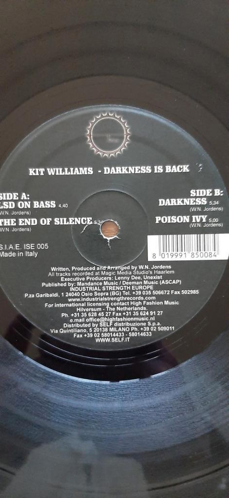 kit williams. darkness is back . hardcore vinyl ., Cd's en Dvd's, Vinyl | Dance en House, Gebruikt, Ophalen of Verzenden