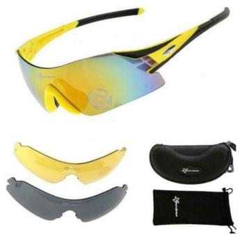 Fietsbril + 3 verwisselbare glazen geel sportbril zonnebril