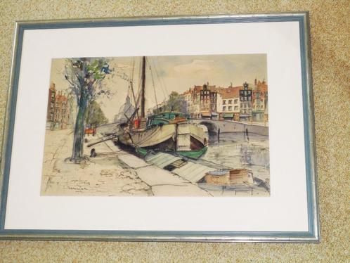 Prachtige Aquarel "Torensluis te Amsterdam" J.G. den Hengst, Antiek en Kunst, Kunst | Schilderijen | Klassiek, Ophalen of Verzenden