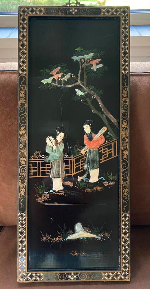 Aziatisch 61x25 cm Japans?, 1950 vintage Wandpaneel., Antiek en Kunst, Kunst | Niet-Westerse kunst, Ophalen