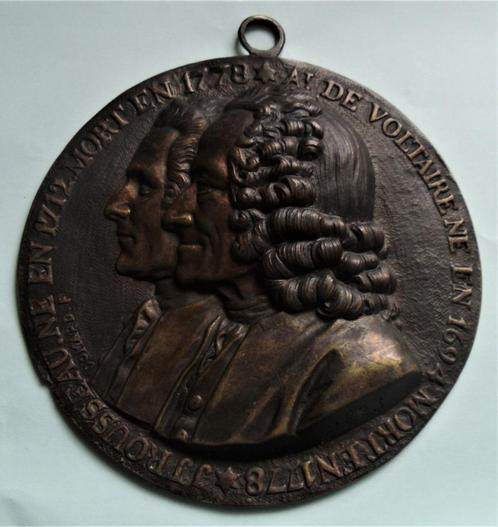 Medallion, j.j.rousseau en voltaire - brons (gepatineerd), Postzegels en Munten, Penningen en Medailles, Brons, Buitenland, Verzenden