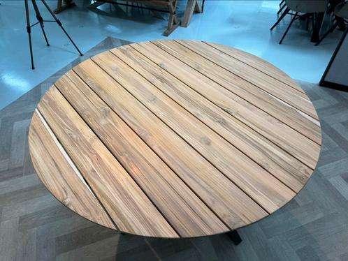 Teak tuintafel rond 130cm - 150cm ronde teak buitentafels, Huis en Inrichting, Tafels | Eettafels, Nieuw, Vijf personen of meer