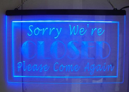 neon bord in acryl '' sorry we're closed''   € 20,00 op=op !, Verzamelen, Merken en Reclamevoorwerpen, Nieuw, Lichtbak of (neon) lamp