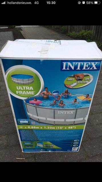 Groot Intex ultra frame zwembad rond 488 x 122 hoog grijs
