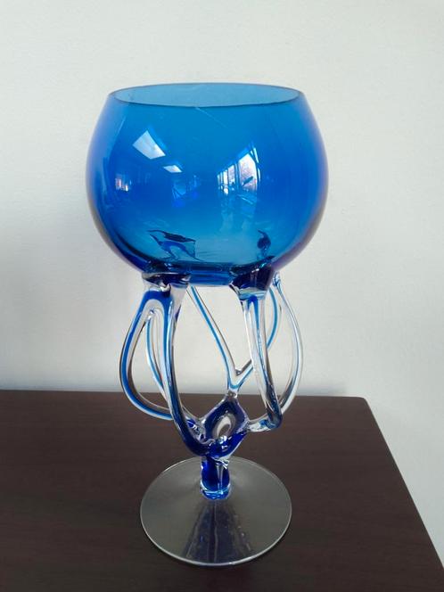 Krosno glas Octopus, blauw, handgeblazen, vintage, gaaf, Antiek en Kunst, Antiek | Glas en Kristal, Ophalen of Verzenden