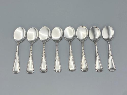 8 zilveren ijslepels, parelrand (1925-1953), Antiek en Kunst, Antiek | Goud en Zilver, Ophalen of Verzenden