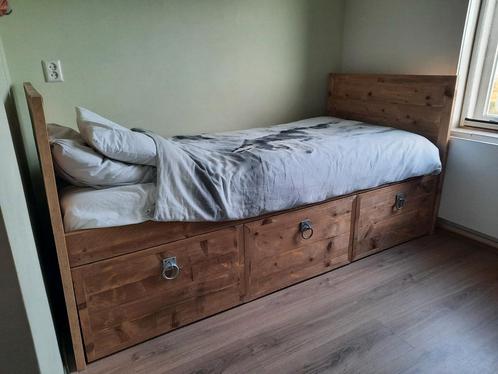 Steigerhouten bed 90x200 met 3 losse laden, Huis en Inrichting, Slaapkamer | Bedden, Zo goed als nieuw, Eenpersoons, Ophalen