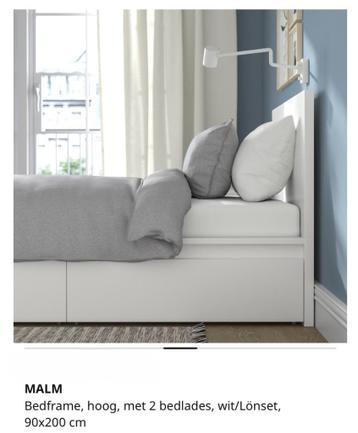 Eenpersoons bed wit (Ikea - Malm) met twee lades - afbeelding 3