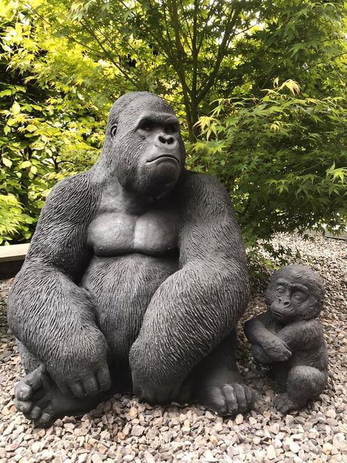 XL Gorilla 180kg Aap Berggorilla Orang Oetan Apen Bonobo, Tuin en Terras, Tuinbeelden, Nieuw, Dierenbeeld, Beton, Ophalen of Verzenden