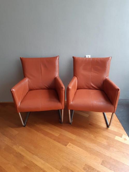 2 leren fauteuils, Huis en Inrichting, Fauteuils, Gebruikt, 50 tot 75 cm, Minder dan 75 cm, Ophalen