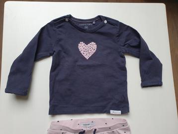 Donkerblauwe Noppies longsleeve met roze hart, maat 68