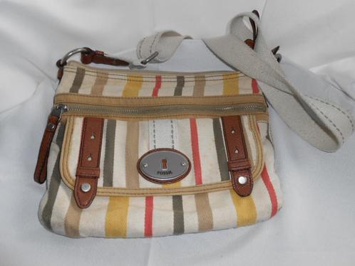 A8 Fossil tas canvas met leren details., Sieraden, Tassen en Uiterlijk, Tassen | Schoudertassen, Gebruikt, Overige merken, Verzenden