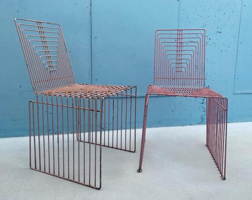 Max Sauze "sculpture" wire chair by 1970, Huis en Inrichting, Stoelen, Gebruikt, Twee, Metaal, Overige kleuren, Ophalen