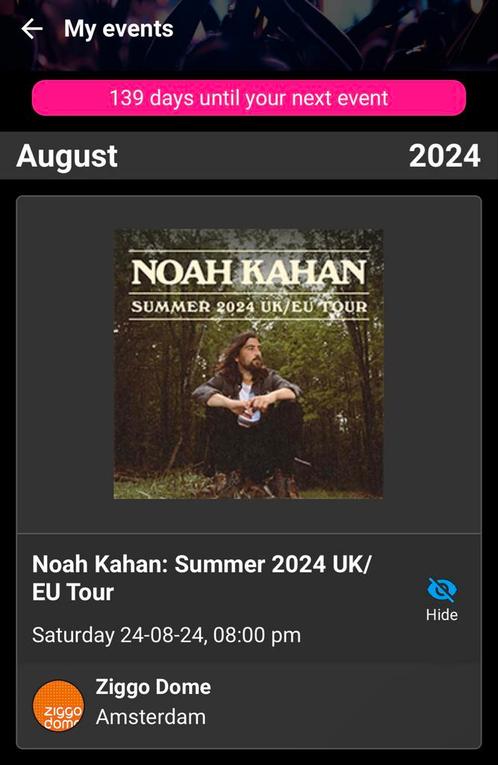 1 ticket Noah Kahan Ziggo Dome, Tickets en Kaartjes, Concerten | Pop, Eén persoon, Augustus