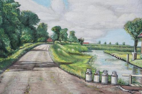 schilderij hollands landschap met boerderij, Huis en Inrichting, Woonaccessoires | Schilderijen, Tekeningen en Foto's, Gebruikt