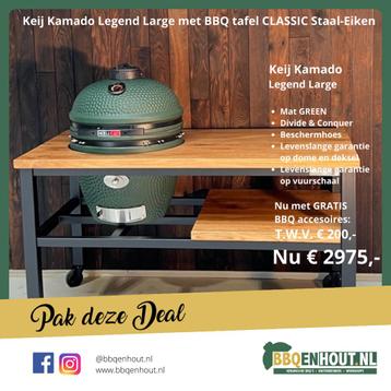 Keij Kamado Legend Large met BBQ tafel classic eiken-staal