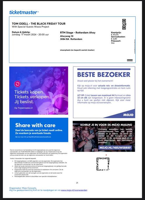 TOM ODELL Staanplaats Kaartje/Floor ticket | Rotterdam AHOY, Tickets en Kaartjes, Concerten | Pop, Eén persoon, Maart