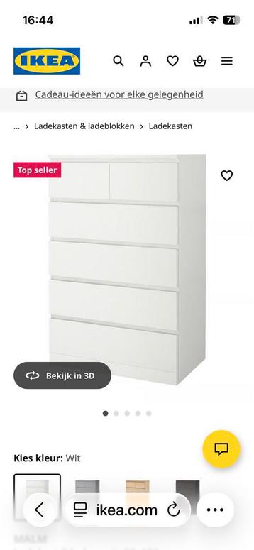 Witte IKEA Malm ladekast met 6 lades - afbeelding 3 Witte IKEA Malm ladekast met 6 lades - afbeelding 3