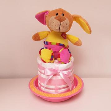 Roze luiertaartje met Winnie de Pooh bordje 
