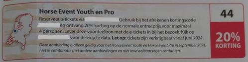 Horse Event Youth en Pro, Vijfhuizen. 20% korting. Bon nr 44, Tickets en Kaartjes, Evenementen en Festivals, Drie personen of meer