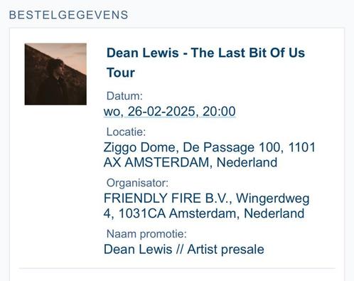 Dean Lewis Ziggodome Amsterdam, Tickets en Kaartjes, Concerten | Pop, Twee personen, Februari
