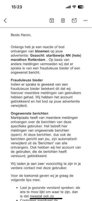 Gezocht (en pas op!) startbewijs NN marathon Rotterdam 