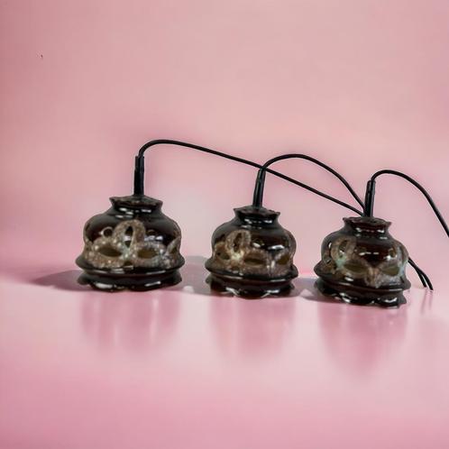Vintage bruin fata lava luster / hanglamp met 3 lichtpunten, Antiek en Kunst, Antiek | Lampen, Ophalen