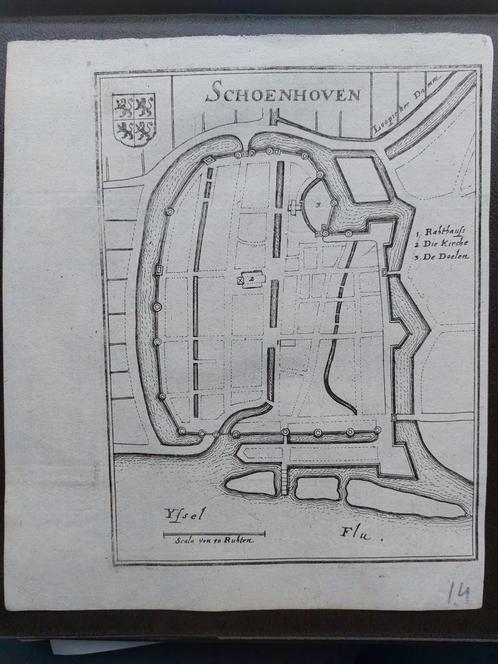 7 / Plattegrond van Schoenhoven - Schoonhoven uit jaar 1659!, Boeken, Atlassen en Landkaarten, Zo goed als nieuw, Landkaart, Nederland