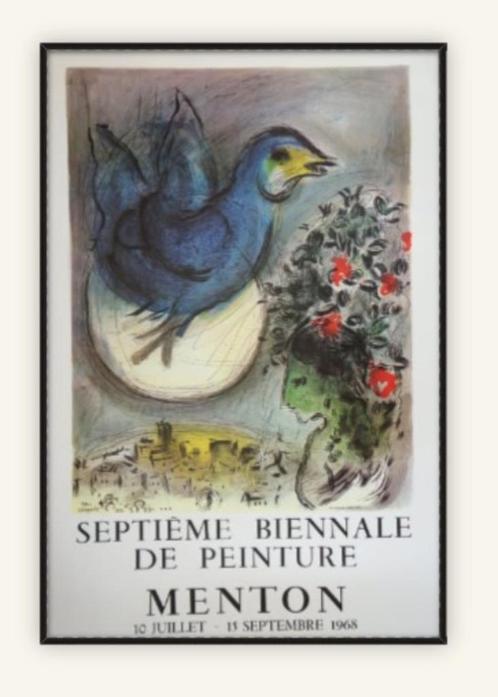 Marc Chagall - Biennale de Menton : Colombe bleue, Antiek en Kunst, Kunst | Litho's en Zeefdrukken, Ophalen of Verzenden