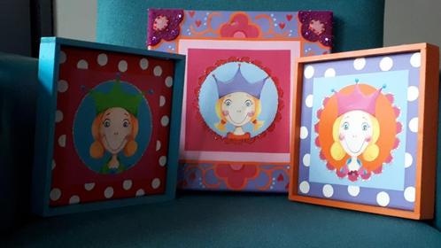 Schilderijtjes kinderkamer handgeschilderd prinses, Kinderen en Baby's, Kinderkamer | Inrichting en Decoratie, Zo goed als nieuw
