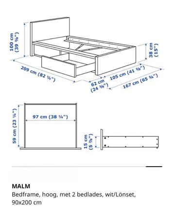 Eenpersoons bed wit (Ikea - Malm) met twee lades - afbeelding 7