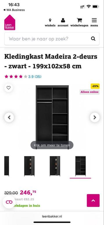 Leen Bakker Kledingkast Zwart - 199x102x58 - afbeelding 4 Leen Bakker Kledingkast Zwart - 199x102x58 - afbeelding 4